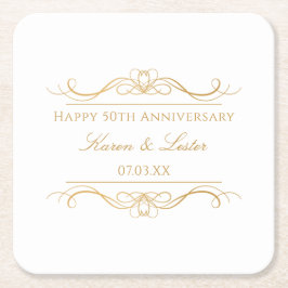 Personalized Elegant Gold Swirl 50th Anniversary Rechteckiger Pappuntersetzer