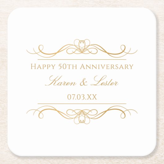 Personalized Elegant Gold Swirl 50th Anniversary Rechteckiger Pappuntersetzer (Vorderseite)