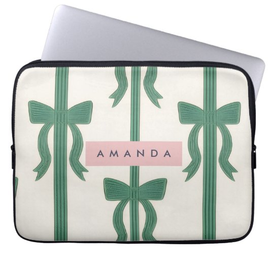 Personalized Elegant Green Bow Ribbon  Laptopschutzhülle (Vorderseite)