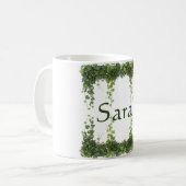 Personalized Elegant Green Ivy Botanical Frame Cus Kaffeetasse (Vorderseite Links)