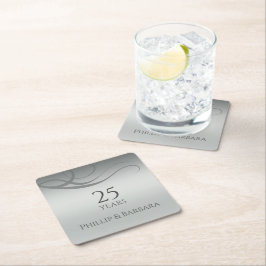 Personalized elegant modern 25th anniversary party rechteckiger pappuntersetzer