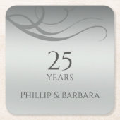 Personalized elegant modern 25th anniversary party rechteckiger pappuntersetzer (Vorderseite)