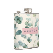 Personalized Elegant Pastel Eucalyptus Leaves Flachmann (Rechts)