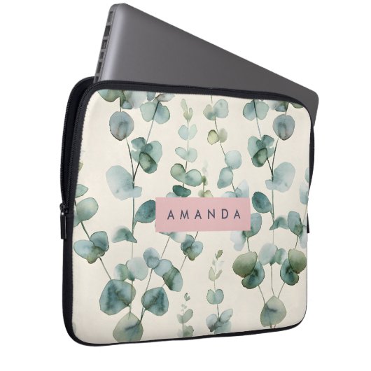 Personalized Elegant Pastel Eucalyptus Leaves Laptopschutzhülle (Vorne Rechts)