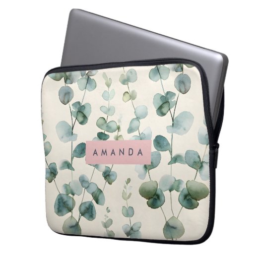 Personalized Elegant Pastel Eucalyptus Leaves Laptopschutzhülle (Vorderseite Links)