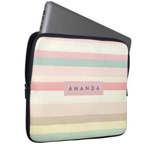 Personalized Elegant Pastel Macaron Stripe Laptopschutzhülle (Vorne Rechts)