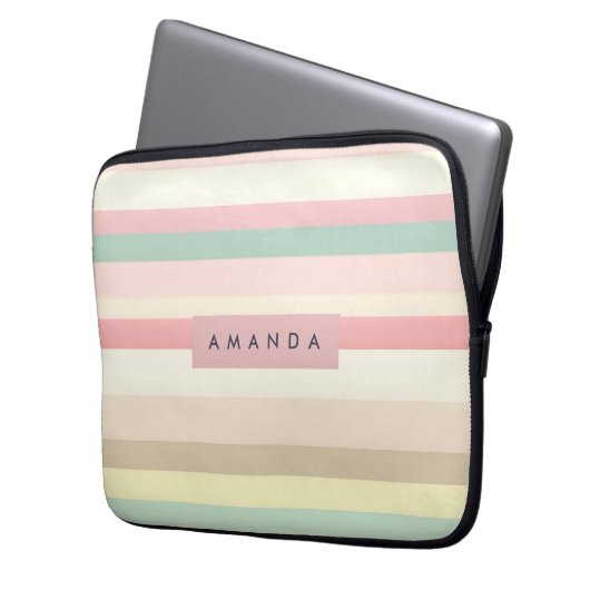 Personalized Elegant Pastel Macaron Stripe Laptopschutzhülle (Vorderseite Links)