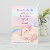 Personalized Elegant Pink Watercolour Unicorn Einladung (Stehend Vorderseite)