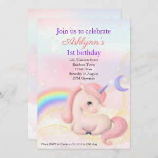 Personalized Elegant Pink Watercolour Unicorn Einladung