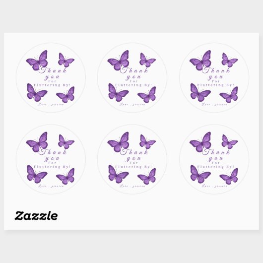 Personalized Elegant Purple Butterfly Bridal Runder Aufkleber (Blatt)