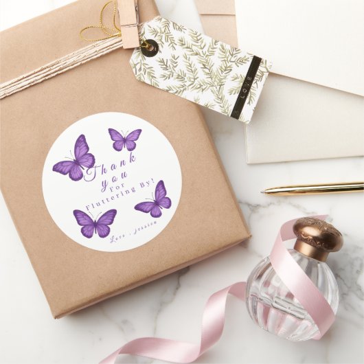 Personalized Elegant Purple Butterfly Bridal Runder Aufkleber (Schenken)