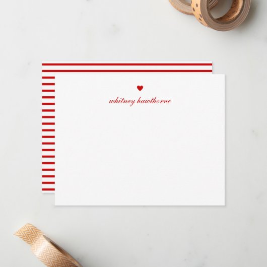Personalized Elegant Script Red Heart Mitteilungskarte (Vorderseite/Rückseite Beispiel)