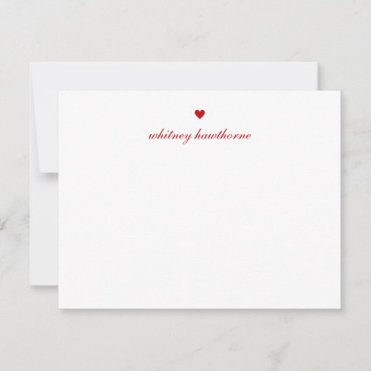 Personalized Elegant Script Red Heart Mitteilungskarte (Vorderseite)