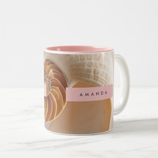 Personalized Elegant Seashell Spiral Coastal Zweifarbige Tasse (VorderseiteRechts)