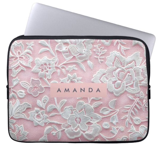Personalized Elegant Soft Blush Lace Flower Laptopschutzhülle (Vorderseite)