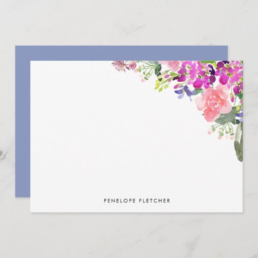 Personalized Elegant Watercolor Floral Mitteilungskarte (Vorne/Hinten)