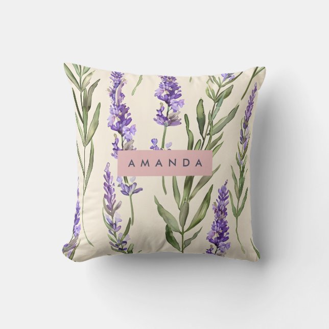 Personalized Elegant Watercolor Lavender  Kissen (Vorderseite)