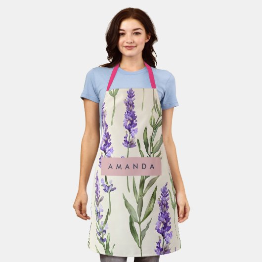 Personalized Elegant Watercolor Lavender  Schürze (Getragen)