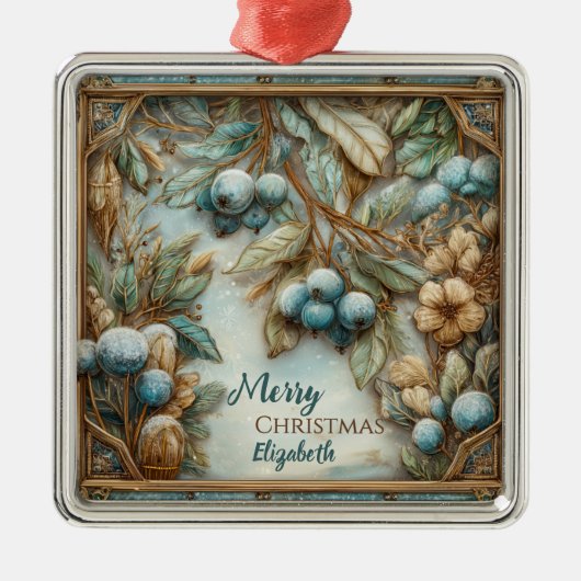 Personalized Elegant Winter Botanical Christmas Ornament Aus Metall (Vorne)