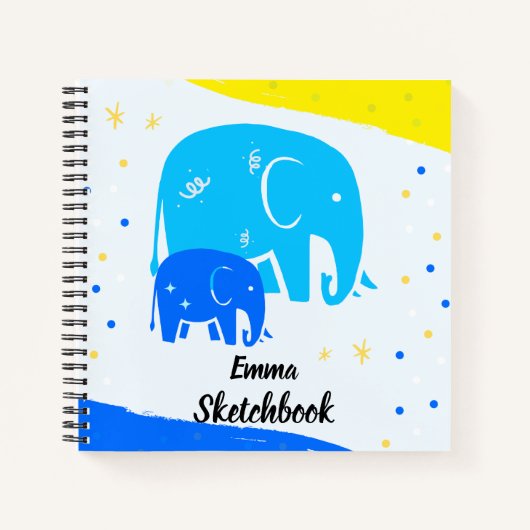 Personalized Elephant Sketchbook for Kids Notizblock (Vorderseite)