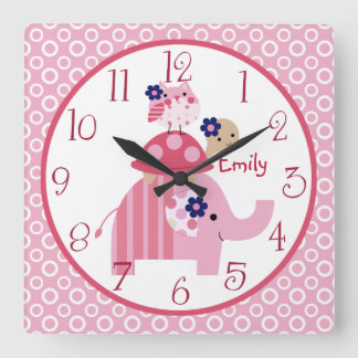 Personalized Ellie/Ella Elephant Stacked Clock Quadratische Wanduhr