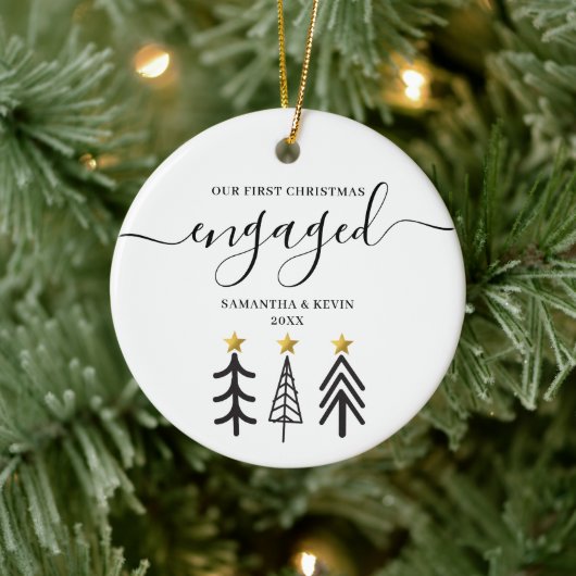 Personalized Engaged Couple Names Trees Keramik Ornament (Baum)