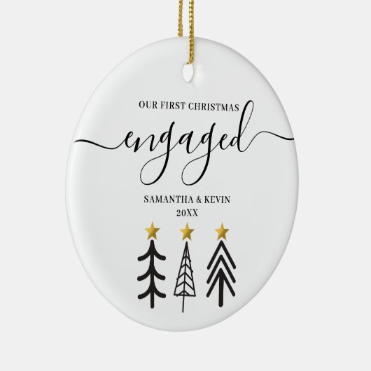 Personalized Engaged Couple Names Trees Keramik Ornament (Rechts)