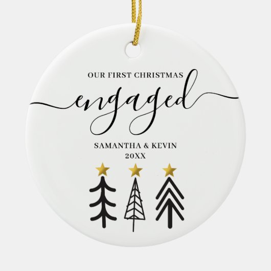 Personalized Engaged Couple Names Trees Keramik Ornament (Vorne)