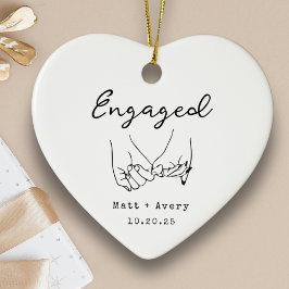 Personalized Engaged Line Art Custom Names Date Keramik Ornament