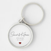 Personalized Engagement Date White Heart Script Schlüsselanhänger (Vorne)