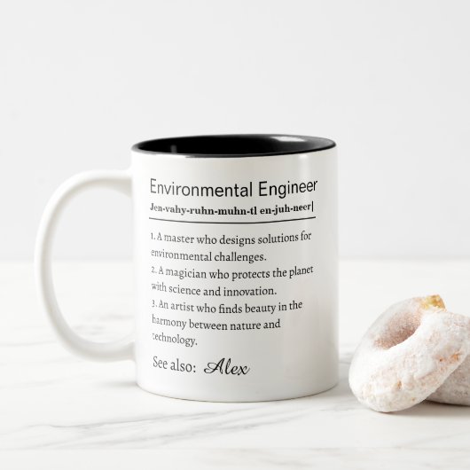 Personalized Environmental Engineer Definition Zweifarbige Tasse (Mit Donut)