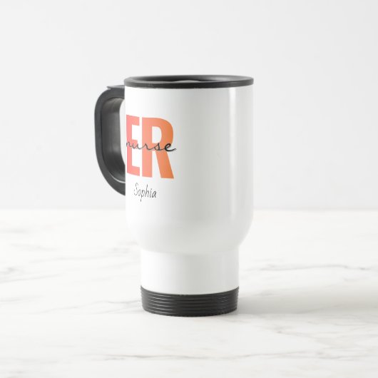Personalized ER Nurse Bold Typography Reisebecher (Vorderseite Links)