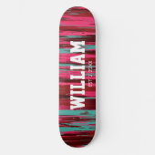 Personalized Est Colorful Abstract Red &Pink Skateboard (Vorderseite)