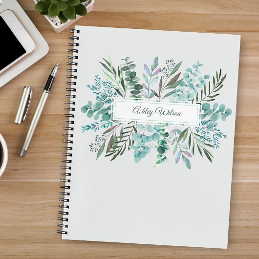 Personalized Eucalyptus Greenery Leaves Notebook Notizblock