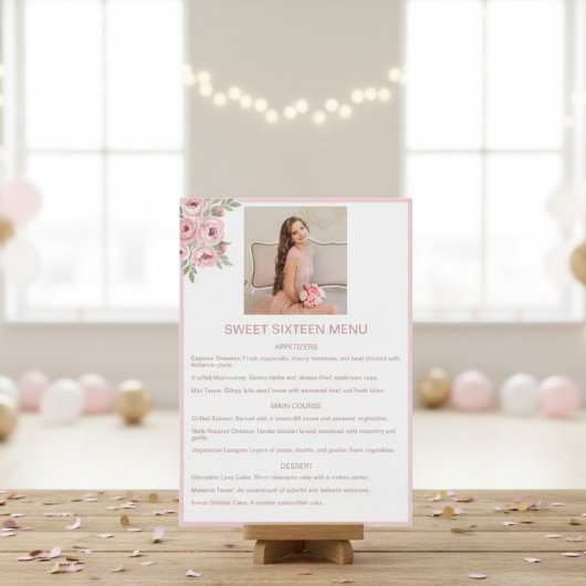 Personalized Event Menu with Photo and Pink Menükarte