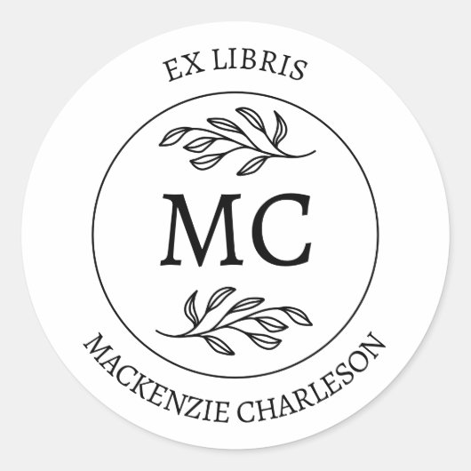 Personalized Ex Libris Monogram Bookplate Runder Aufkleber (Vorderseite)