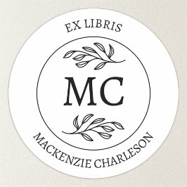 Personalized Ex Libris Monogram Bookplate Runder Aufkleber