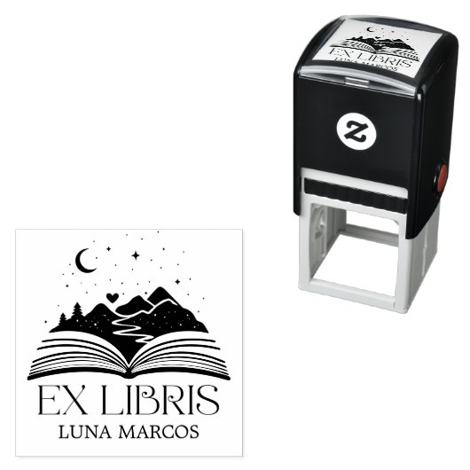 Personalized Ex Libris with a Book and Stars Heart Permastempel (Beispiel)