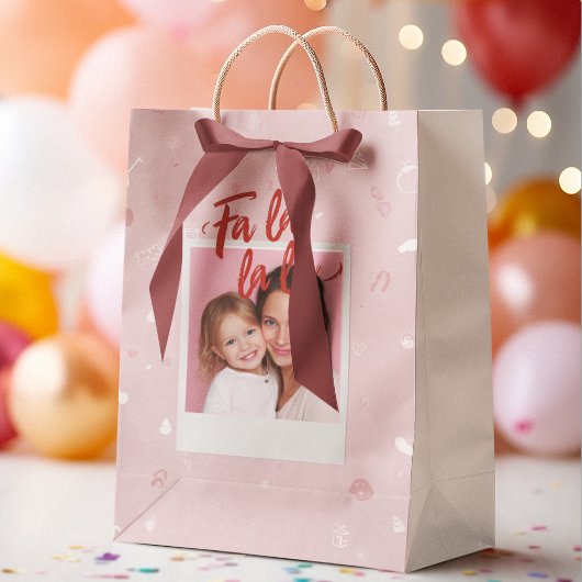 Personalized Fa La La La Pink Christmas Photo Mittlere Geschenktüte