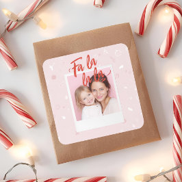 Personalized Fa La La La Pink Christmas Photo Quadratischer Aufkleber