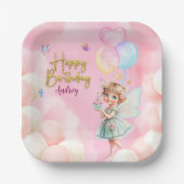 Personalized Fairy Party Paper Plate – Pink & Blue Pappteller (Vorderseite)
