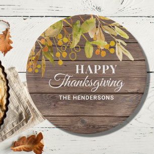 Personalized Fall Wood Happy Thanksgiving Pappteller