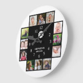 Personalized Family 12 Photo Collage Logo Black   Große Wanduhr (Winkel)