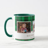 Personalized Family 3 Photo Green Plaid Christmas Tasse (Links)