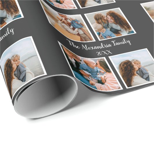 Personalized family 4 photo collage template geschenkpapier (Rolleneckpunkt)