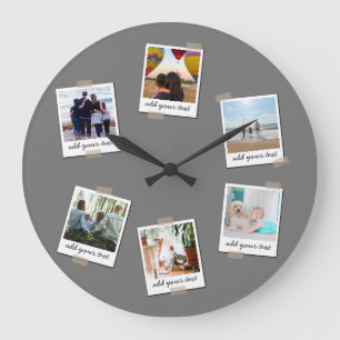 Personalized Family 6 Photo Custom Collage Große Wanduhr
