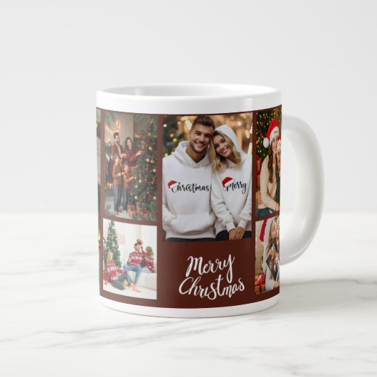 Personalized Family Christmas Photo Mug Jumbo-Tasse (Vorderseite Rechts)