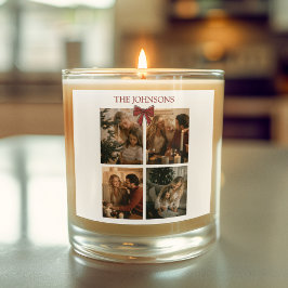 Personalized Family Christmas Photos Candle Label Quadratischer Aufkleber