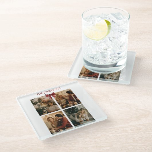 Personalized Family Christmas Photos Coaster Glasuntersetzer (Schrägansicht)