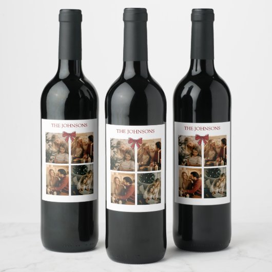 Personalized Family Christmas Photos Wine Label Weinetikett (Flaschen)